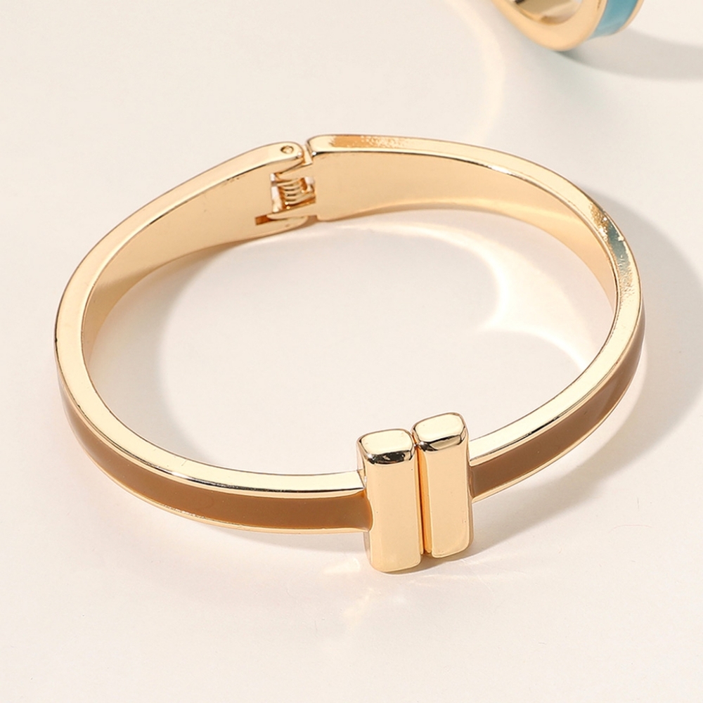 Brown Metal Bar Tip Bracelet Bangle Hinged Statement Fashion Accessories